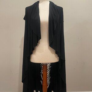 Women’s Black Short Sleeve Shredded Slashed Back High Low Open Front Cardigan